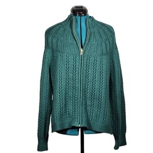 Talbots Mixed Stitch Cardigan Sweater Green Large New Without Tags